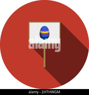 Easter Pointer With Egg Icon. Flat Circle Stencil Design With Long Shadow. Vector Illustration. Stock Vector