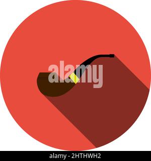 Smoking Pipe Icon. Flat Circle Stencil Design With Long Shadow. Vector Illustration. Stock Vector