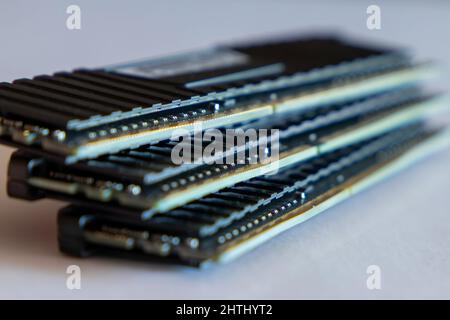 RAM memory modules. Computer components. Close up. Selective focus Stock Photo