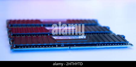 RAM memory modules. Computer components. Close up. Selective focus Stock Photo