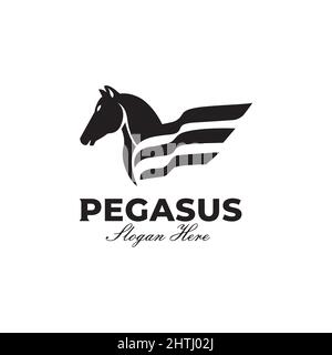 Black Pegasus horse abstract logo, simple, unique, premium Stock Vector