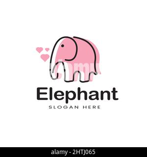 Cute pink elephant logo line style, icon, love, design template, child, child Stock Vector