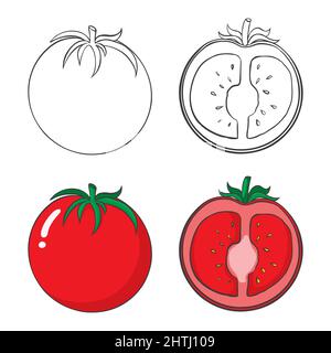 set of tomatoes. A whole tomato, cut into a tomato. Vector illustration in a flat style Stock Vector