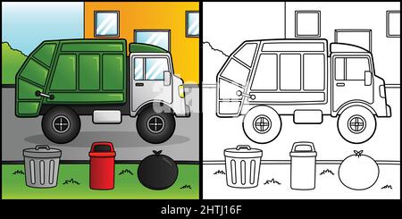 Garbage Truck Coloring Page Vehicle Illustration Stock Vector