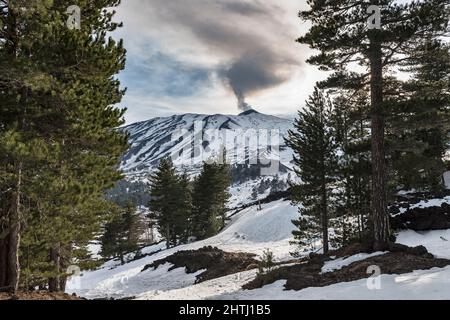 Mount Etna, Europe's most active volcano, seen from near the ski resort of Piano Provenzana in late winter (Sicily, Italy) Stock Photo