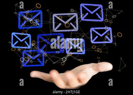 Illustration of approved email and spam message displayed on a futuristic interface Stock Photo