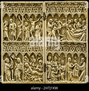 Diptych with scenes from the life of Christ and the Passion. Paris 1360-1380 French, France,  Ivory, Palazzo Madama, Casaforte degli Acaja, palace in Turin, Italy, Italian, Stock Photo