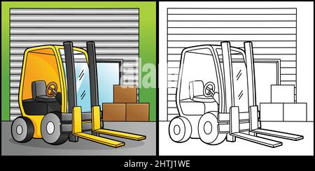 Forklift Coloring Page Vehicle Illustration Stock Vector