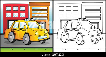 Taxi Coloring Page Vehicle Illustration Stock Vector