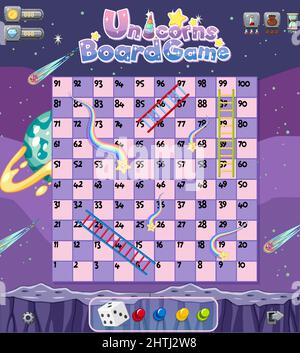 A snake ladder game template on space background illustration Stock Vector