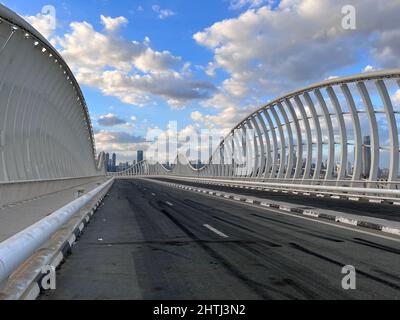 Maidan Bridge Dubai with Dubai Skyline. Roads and bridges UAE Stock Photo