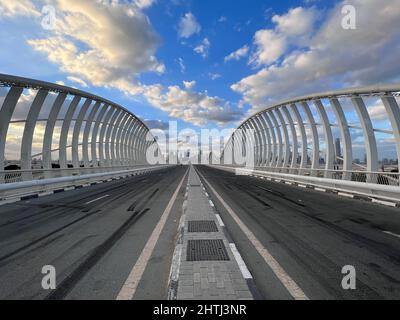 Maidan Bridge Dubai with Dubai Skyline. Roads and bridges UAE Stock Photo