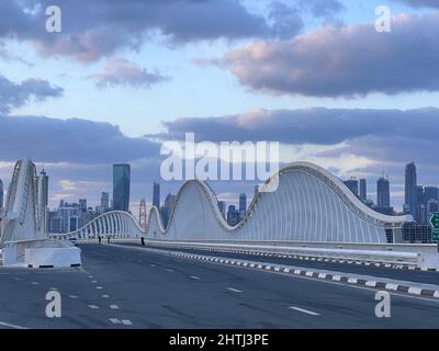 Maidan Bridge Dubai with Dubai Skyline. Roads and bridges UAE Stock Photo