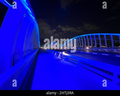 Maidan Bridge Dubai with Dubai Skyline. Roads and bridges UAE Stock Photo