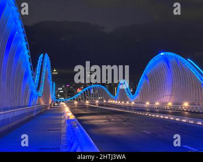 Maidan Bridge Dubai with Dubai Skyline. Roads and bridges UAE Stock Photo