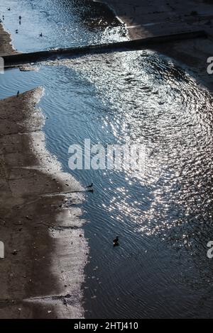 falling sunlight on a river in the city Stock Photo