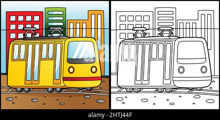 Tram Coloring Page Vehicle Illustration Stock Vector