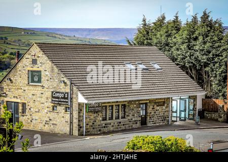 Compo's fish and chip restaurant and takeaway, Holmfirth, West Yorkshire. Stock Photo