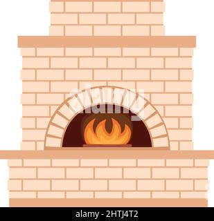 Fireplace with fire for home interior isolated on white background, vector illustration Stock Vector