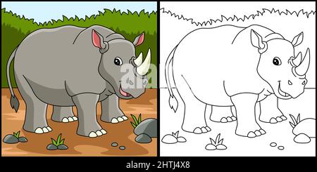 Rhino Coloring Page Colored Illustration Stock Vector