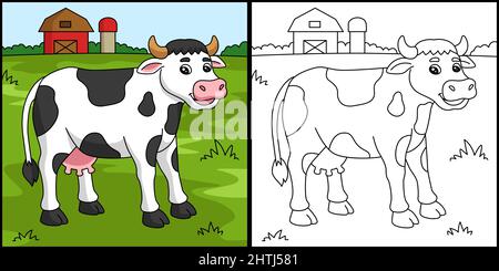 Cow Coloring Page Colored Illustration Stock Vector