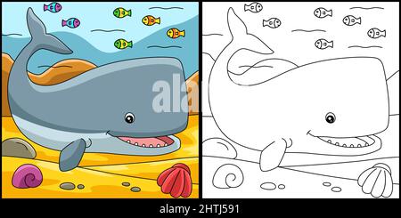 Sperm Whale Coloring Page Illustration Stock Vector