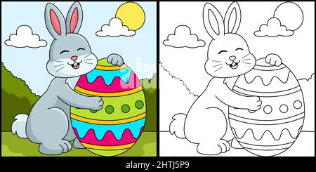 Rabbit Hugging Easter Egg Coloring Page for Kids Stock Vector Image ...