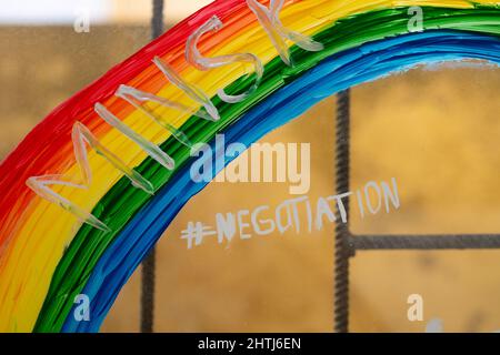 Shape of a rainbow as a sign of peace and good after negotiations between the countries. Stock Photo