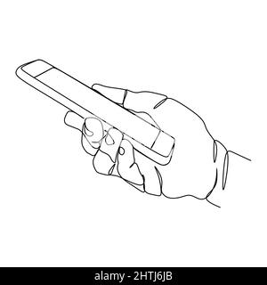 Continuous one line drawing of hand holding phone or smartphone. Modern Vector illustration design of smart mobile technology theme. Stock Vector
