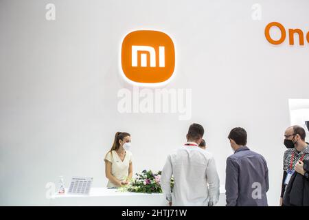 Barcelona, Spain. 28th Feb, 2022. The Xiaomi booth seen during the first day of Mobile World Congress 2022 (MWC) at the Fira de Barcelona. (Photo by Thiago Prudencio/SOPA Images/Sipa USA) Credit: Sipa USA/Alamy Live News Stock Photo