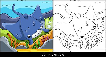 Manta Ray Coloring Page Colored Illustration Stock Vector