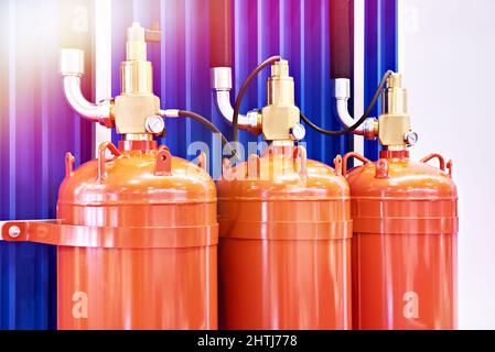 Cylinders modules for gas extinguishing Stock Photo