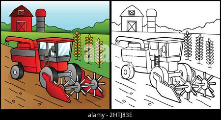 Combine Harvester Coloring Page Illustration Stock Vector