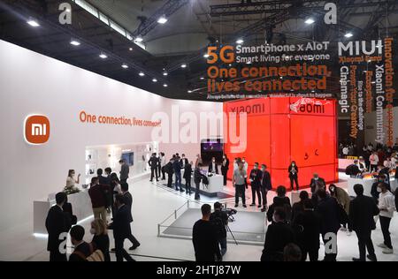 Barcelona, Spain. 28th Feb, 2022.  at the Mobile World Congress (MWC), the annual trade show organised by GSMA at the Fira de Barcelona, Spain. Stock Photo