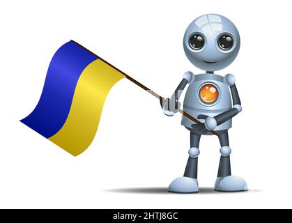 3d illustration of little robot hold  ukraine flag on isolated white background Stock Photo