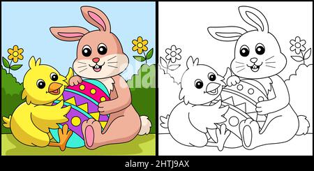 Rabbit Hugging Easter Egg Coloring Page for Kids Stock Vector Image ...
