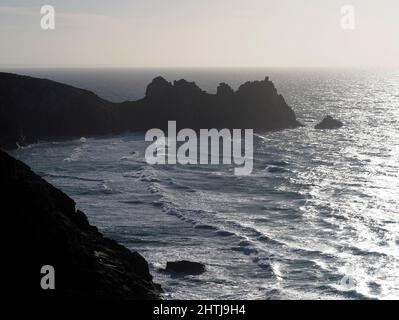 Logan rock near Porthcurno, Cornwall Stock Photo