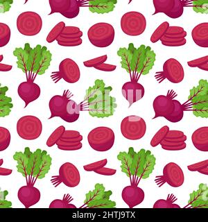 Seamless pattern with beetroots. Vegetable background, vector illustration Stock Vector