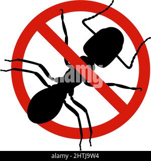Anti ants, pest control. Stop insects sign. Silhouette of ant in red forbidding circle, vector illsutration Stock Vector
