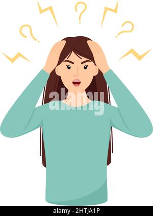 Stressed woman. Woman in stress, bad mood, depression, panic, vector illustration Stock Vector