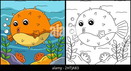 Pufferfish Coloring Page Colored Illustration Stock Vector