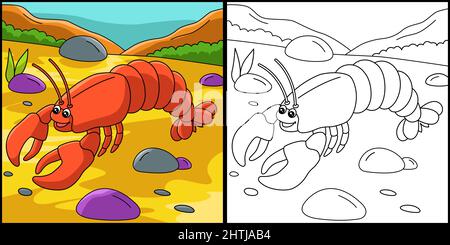 Lobster Coloring Page Colored Illustration Stock Vector