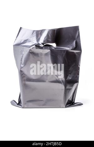 Gray plastic shopping bag isolated on white Stock Photo