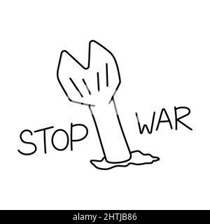 An unexploded military warhead is stuck in the ground. The concept of peace on planet. Stop the war. Stock Vector