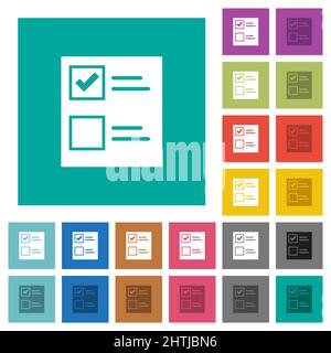 Ballot paper solid multi colored flat icons on plain square backgrounds. Included white and darker icon variations for hover or active effects. Stock Vector