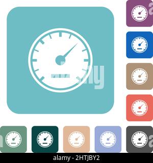 Speedometer solid white flat icons on color rounded square backgrounds Stock Vector