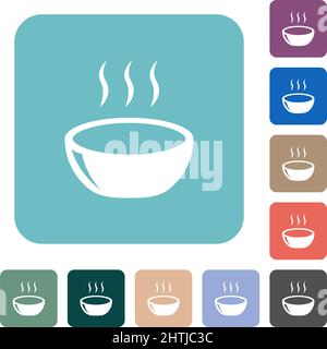Glossy steaming bowl white flat icons on color rounded square backgrounds Stock Vector