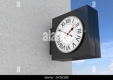 Elegant Outdoor Analog Wall Street Clock on a blue sky background. 3d Rendering Stock Photo