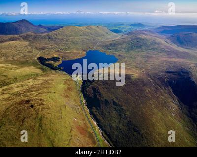 Aerial, Spelga Dam, Mournes, Mourne Mountains,  Co. Down, Northern Ireland Stock Photo