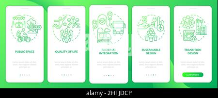 Principles of urban design green gradient onboarding mobile app screen Stock Vector